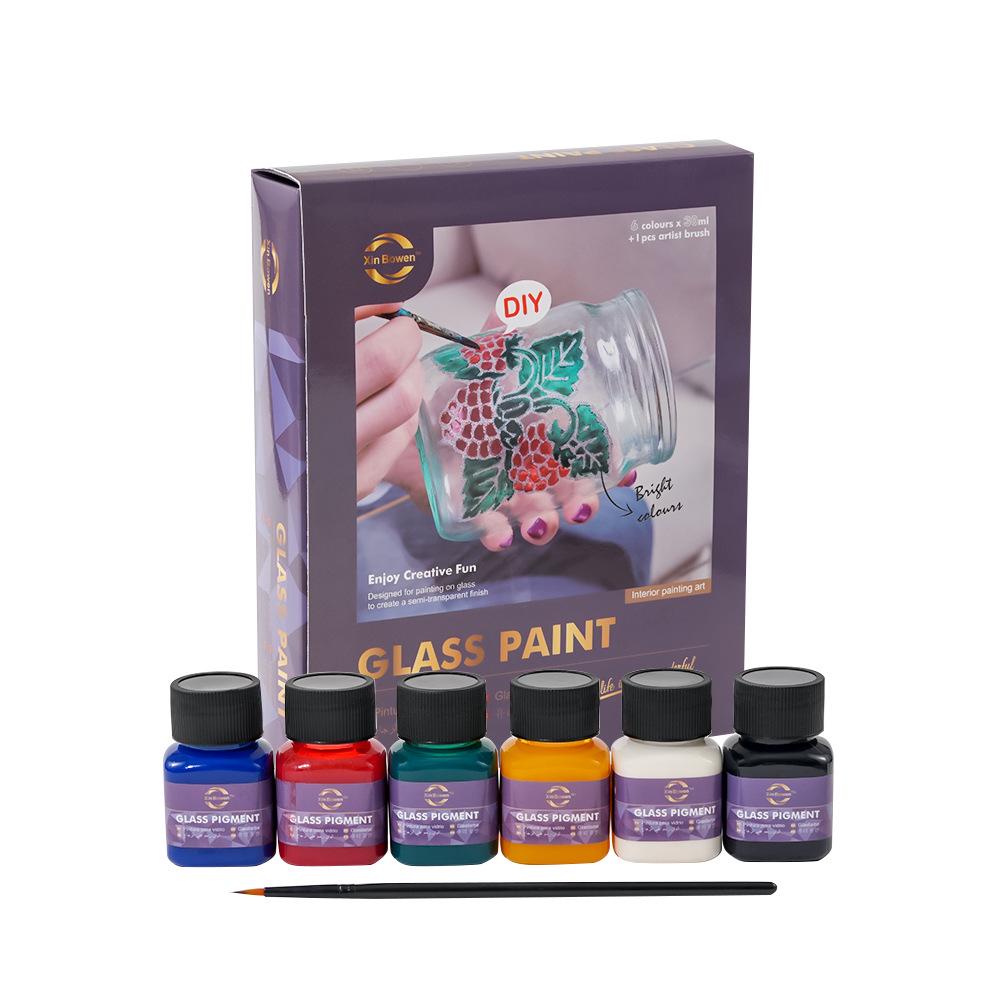 Farby do szkła Zestaw 6 kolorów dla dzieci: Przezroczysty, Wodoodporny Zestaw do Malowania Szkła DIY z Pędzlami