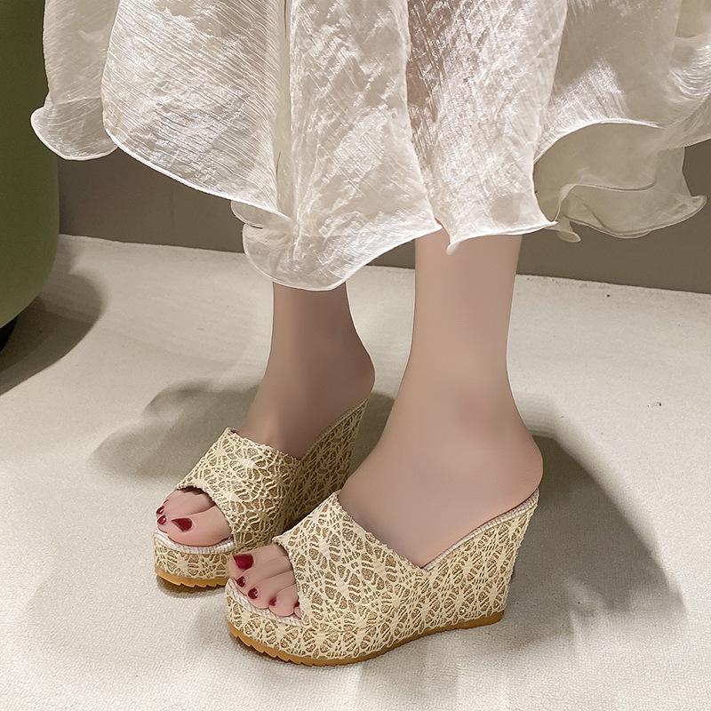 Women's Plus Size Summer Platform Wedge Peep-Toe High Heel Slippers