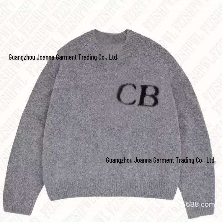 Herbst/Winter Minimalistischer Lockerer Jacquard-Logo-Pullover