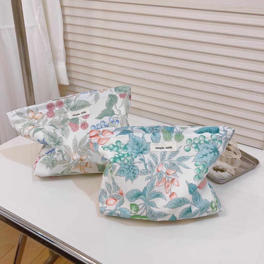 Fresh and Simple Floral Cotton Cloth Small Square Bag Cosmetic Bag Pure Cotton Zipper Liner Bag Clutch Bag