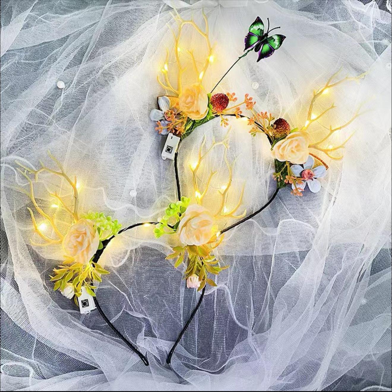 Christmas Light-Up Antler Headband: Flashing Flower Fairy Reindeer Hair Accessories