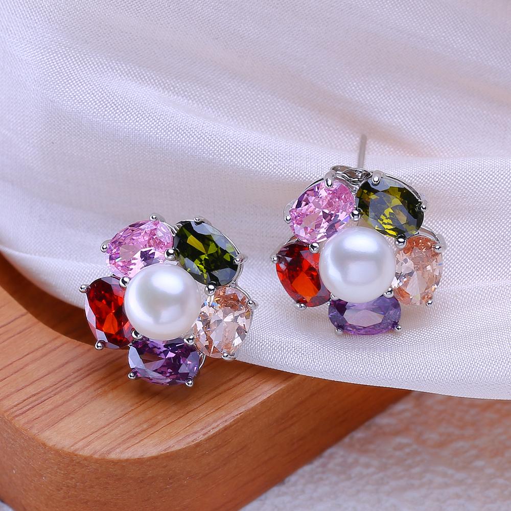 LSOOYH Natural Freshwater Cultured Pearl Earrings Silver Color Stud Earrings Fashion Gifts For Women Wholesale