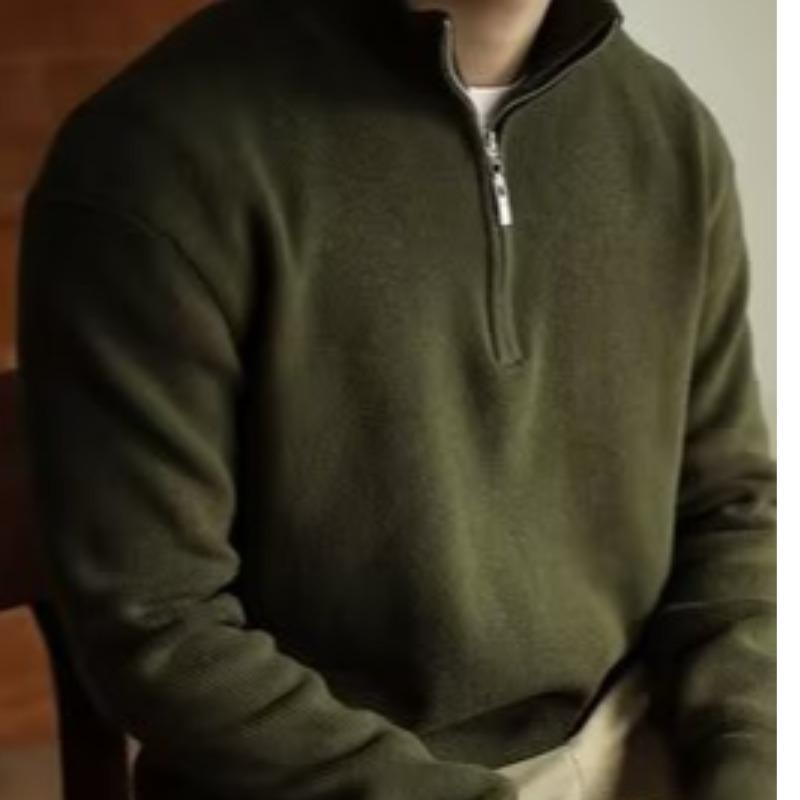 Men's Winter Long Sleeve V-Neck Zipper Polo Sweater 2024