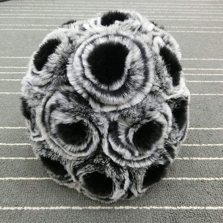 Women's Fashionable Winter Thick Rex Rabbit Fur Hat with Rose Fur Flowers Real Knit Appropriate for Parties