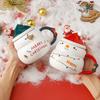Christmas Ceramic Mug with Lid Spoon 480ml Large Capacity Coffee Tea Mug Snowman Santa Theme Drinkware Gift for Coffee Lovers