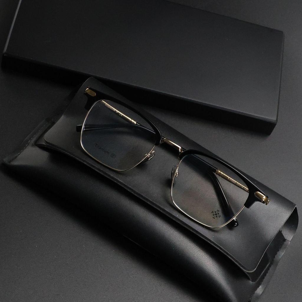 Men's PUNK Retro Titanium Eyebrow Half-Rim Glasses Frame, Large-Face Fit