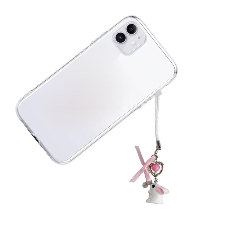 Korean 3D Rabbit Flower Phone Chain Lanyard Y2k Girl Bowknot Keychain Sweet Bag Pendant Decoration Backpack Ornament