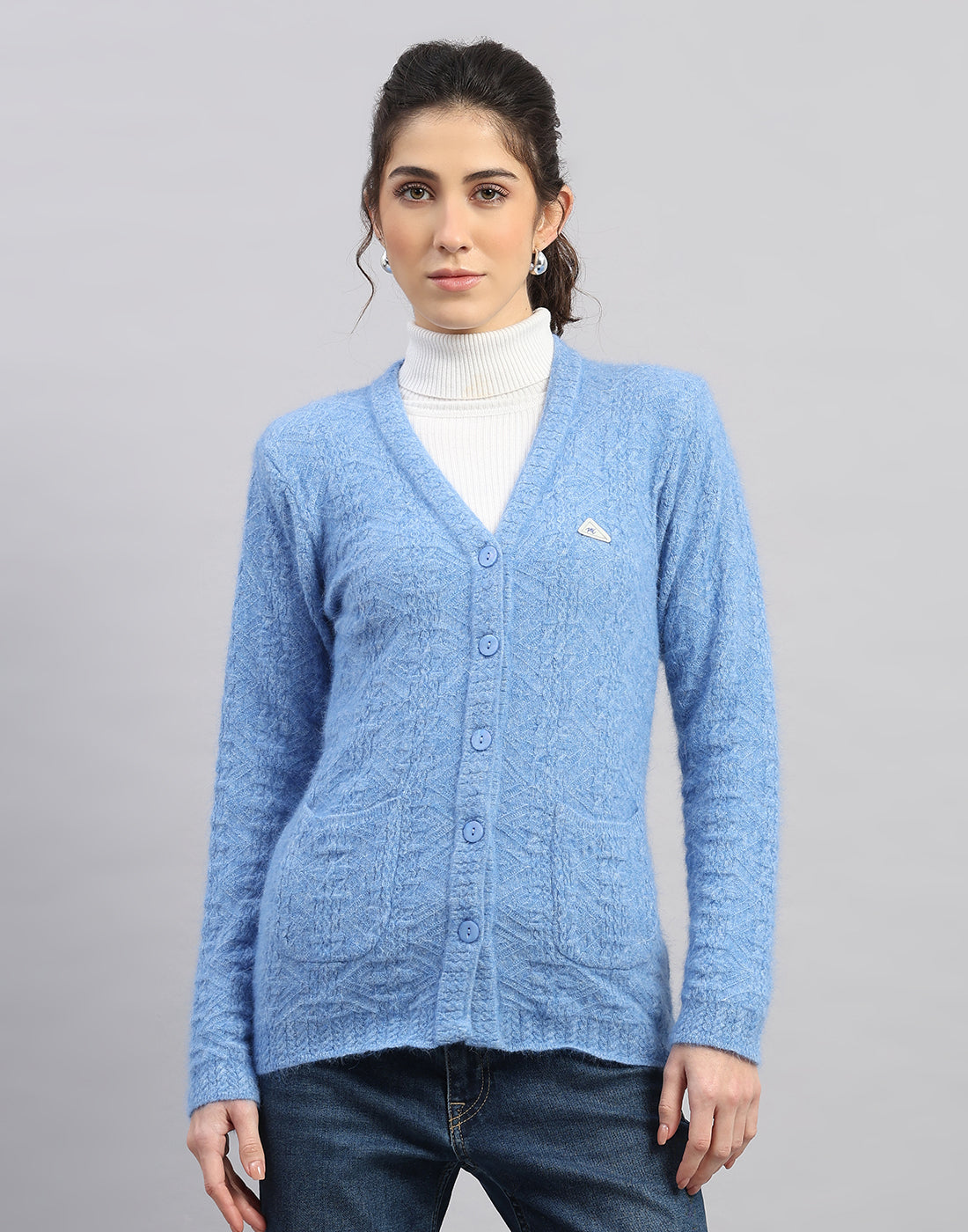 Monte Carlo Womens Regular Fit Self Designed Cardigan M светло-синий