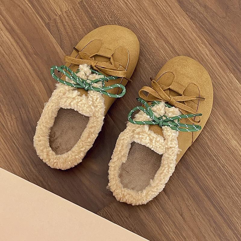 Fashion Aphixta Cow Suede Brown Slipper Furry Warm Women Mule Outside Plush Shoes Colorful Lace Up Slides Chaussures Femme Zapatos Mujer