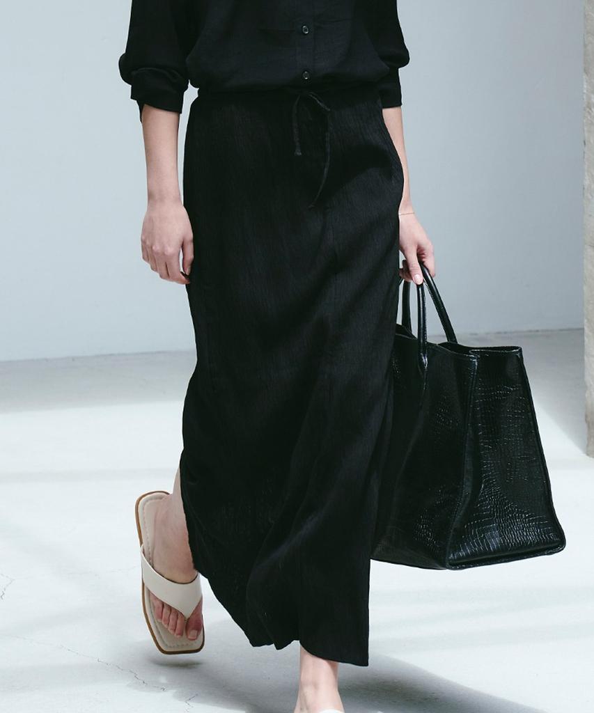 ARTINARY Wrinkle Long Skirt (Black)