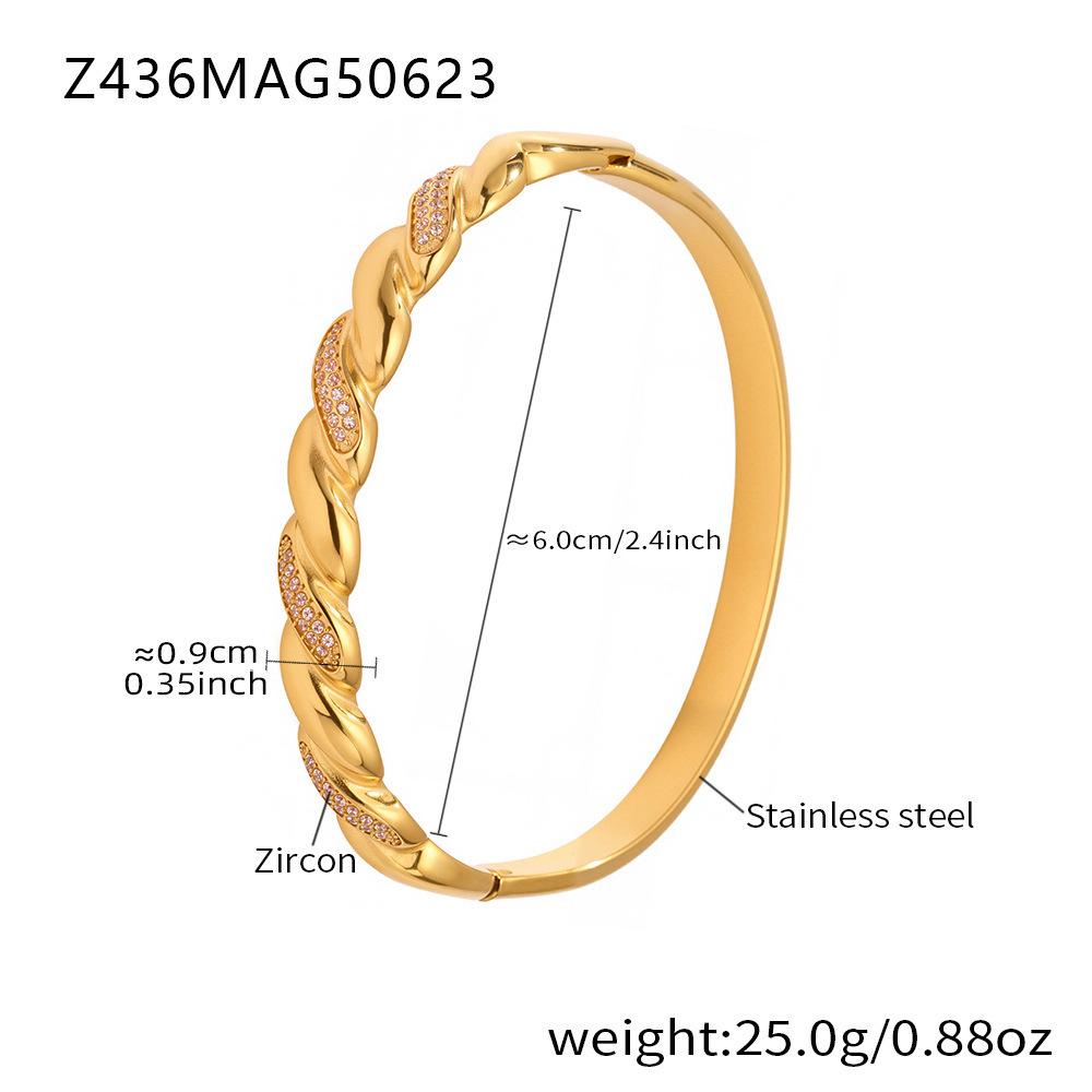 18K Gold-Plated Geometric Zirconia Bracelet with Stainless Steel Buckle