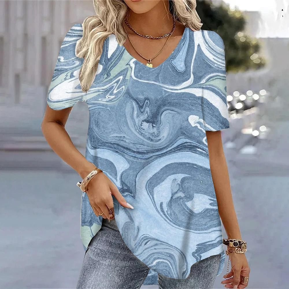 Spring Vintage Women's V Neck Short Sleeve T Shirt For Women Loose Tops 3d Printing Summer Tees Shirts Oversized Female Clothing