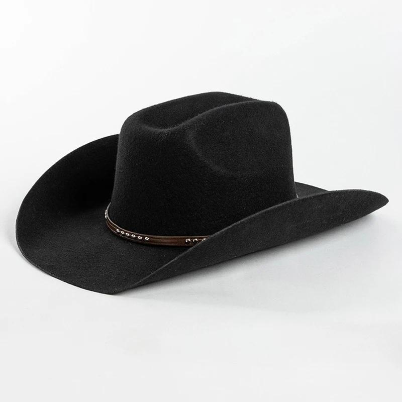 Big Size Men's 100% Wool Western Cowboy Fedoras Hats Unisex Vintage Wide Brim Jazz Felt Hat  Church Gentleman Caps 55/57/59/61cm