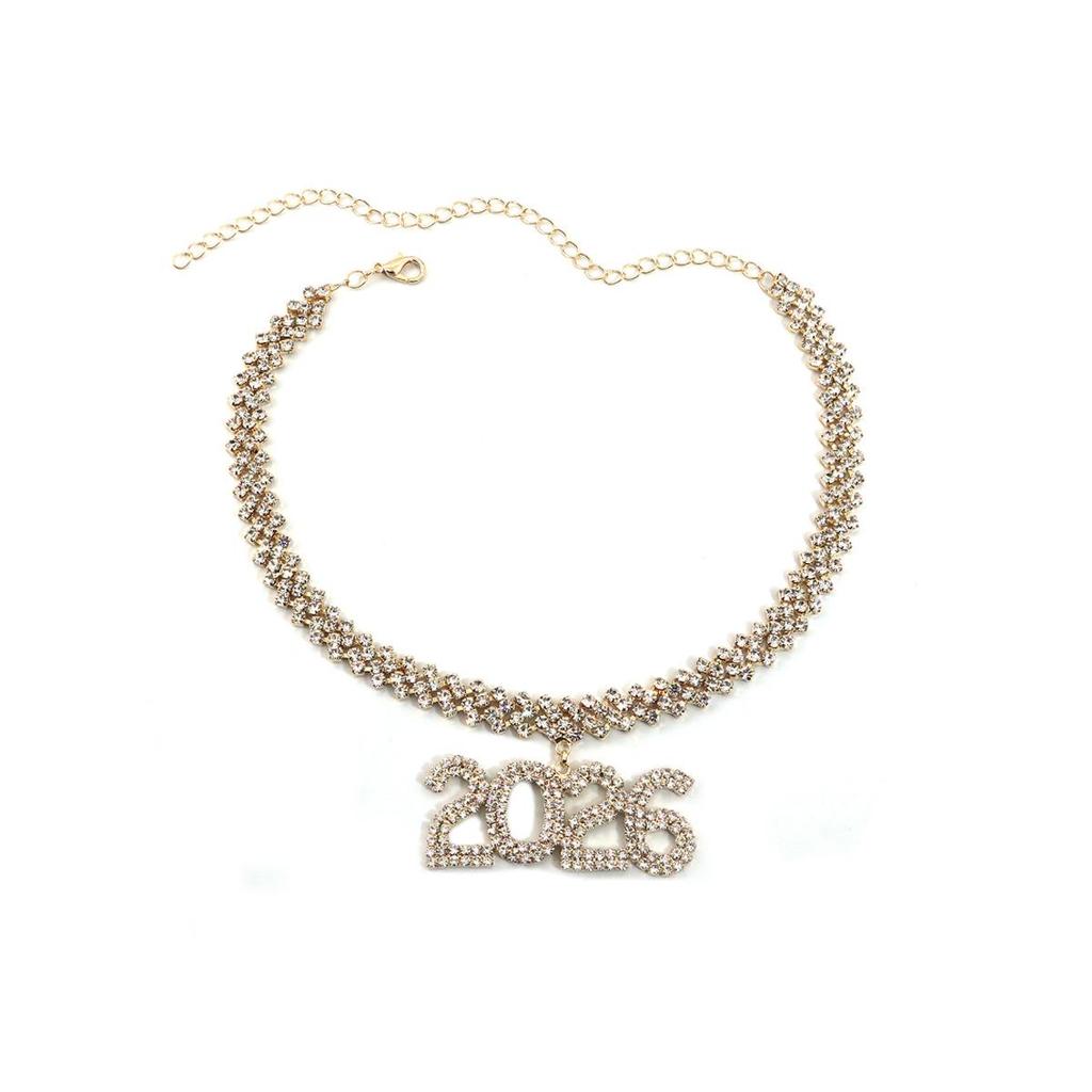 Rhinestone Number 2026 Pendant Cuban Necklace: Men's & Women's Hip Hop Clavicle Chain Jewelry