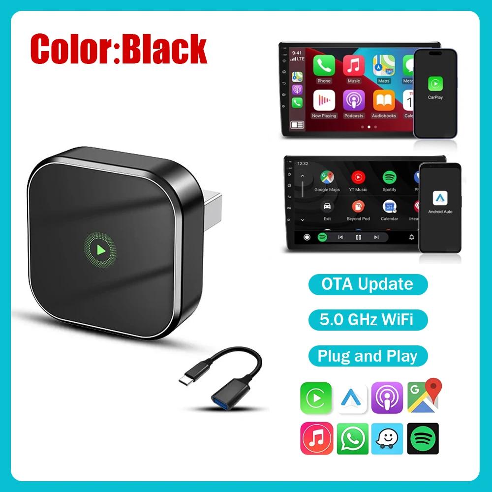 2IN1 Car AI Box Wired To Wireless Carplay Plug & Play WiFi 5.8GHz Bluetooth 5.0 Smart Dongle Android Auto Mini Adapter