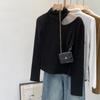 Koreanisches Schlank geschnittenes High-Neck-T-Shirt mit Aussparungen, weiß, langärmlig - Herbst/Winter 2025