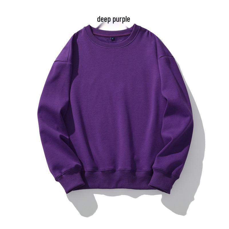Men's Heavyweight Fleece-Lined Crew Neck Sweatshirt - Loose Fit, Solid Color, Long Sleeve.