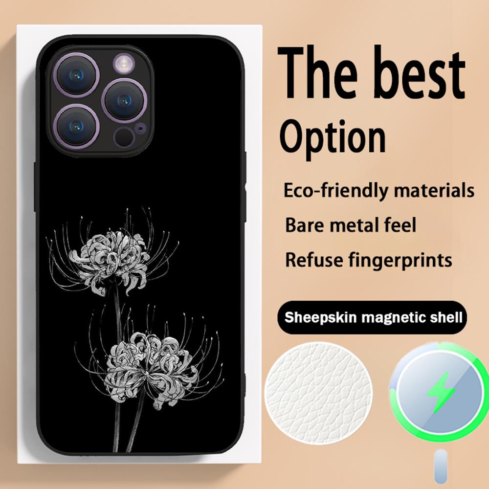 

Art Red spider lilys japan design Phone Case For iPhone 16 15 14 13 12 11 Plus Pro Max High-end Luxury Magsafe Sheepskin iPhone 11 Pro Max