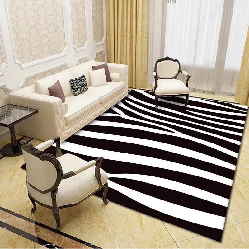 Modern Zebra Animal Pattern Carpet Mat Black White Striped Rug Minimalist Non-slip Large Area Home Decoration for Living Room
