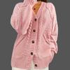 Women's Solid Color V-Neck Long Sleeve Cable Knit Cardigan Sweater Coat