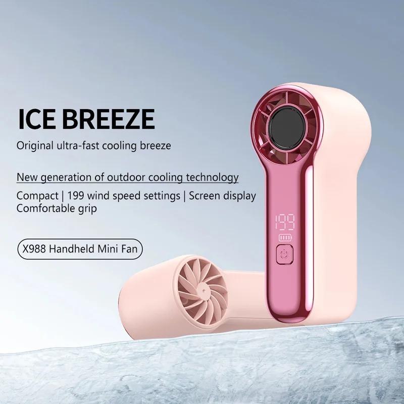 High Speed Mini Handheld Small Fan 199 Wind Speed TYPE-C Charging Battery Life Turbo Portable LED Screen Display Outdoor Fan2026