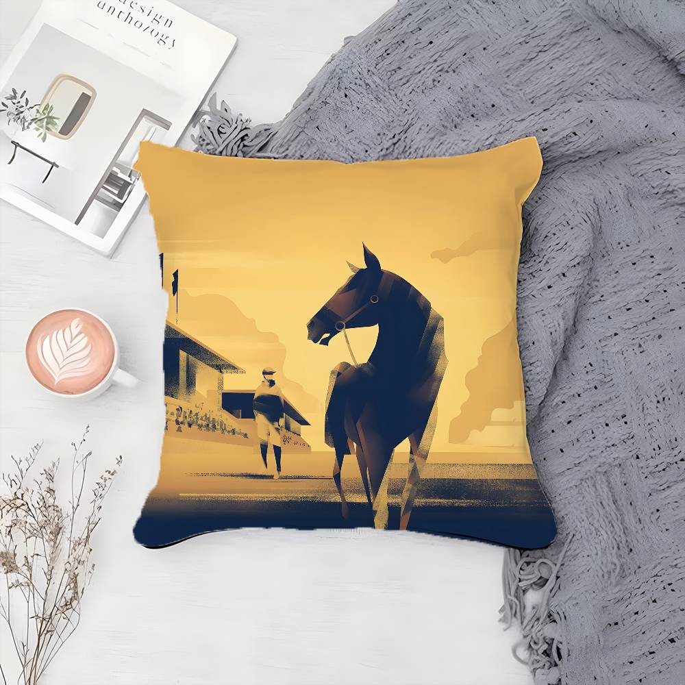 Competition Promotion Horse Racing Pillow Case Printing Pillowcase Living Room Sofa Cushion Cover Bedroom Room Decor