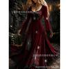 Abito da donna vintage gotico con teschio e rosa, motivo a gradiente, vestito lungo di Halloween con motivo a gradiente