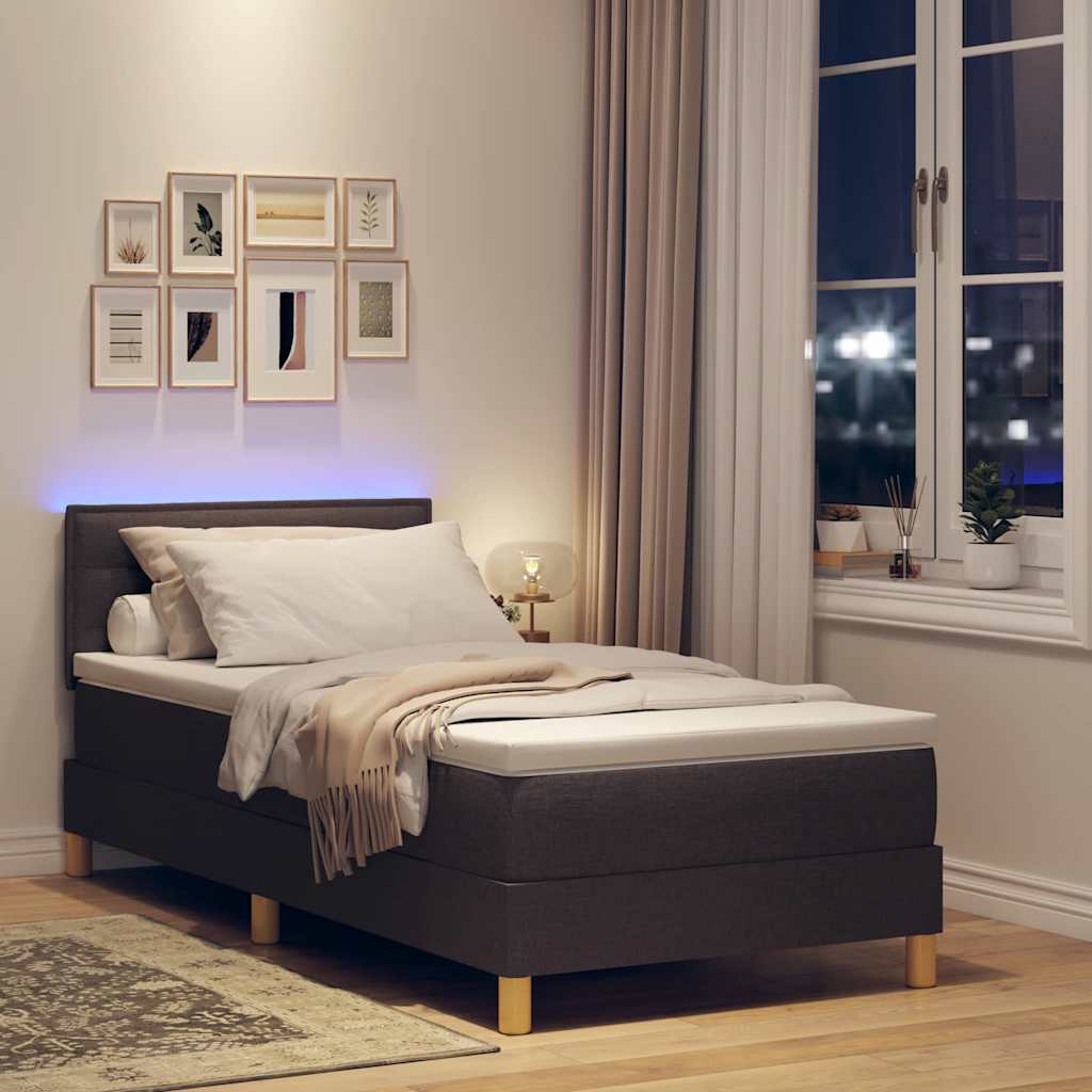 LED Box Spring Bed with Headboard Dark Brown 90 x 200 cm Fabric