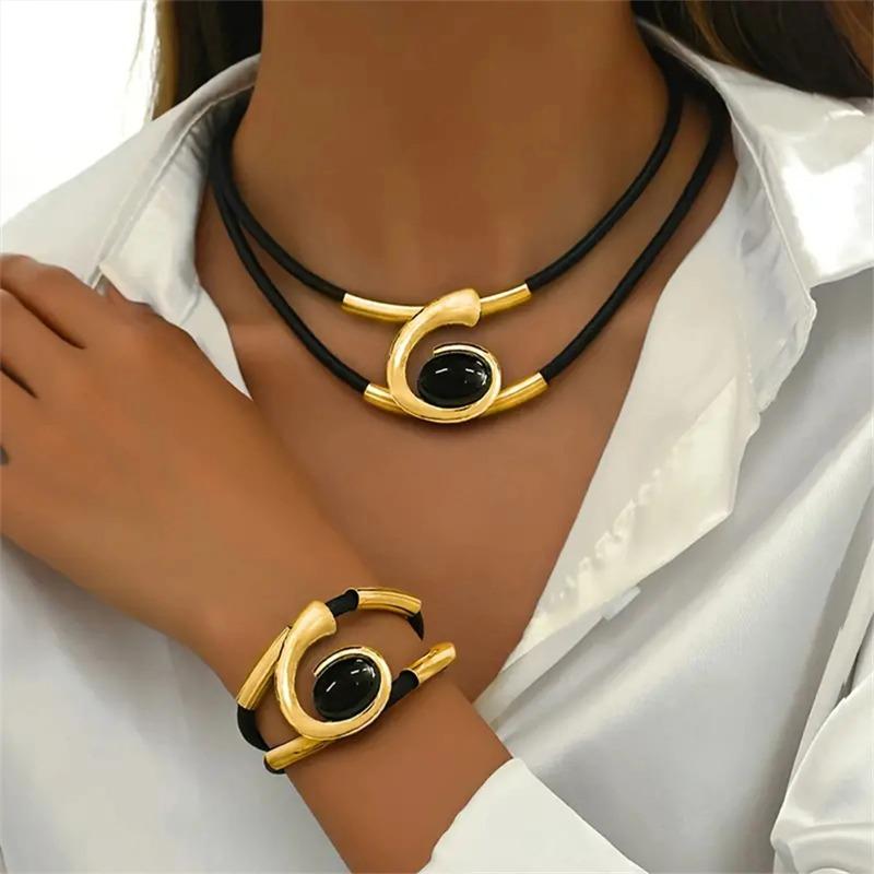 

Vintage Bohemian Geometric Spiral Jewelry Set Acrylic Stone Necklace Bracelet Set for Women Party Wedding Accessories