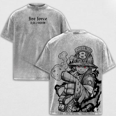 Fire Force Shinra Kusakabe Grafik T-Shirt Herren Damen Kleidung Kurzarm Baumwoll-T-Shirts Gewaschenes Tee Harajuku Übergroßes T-Shirt
