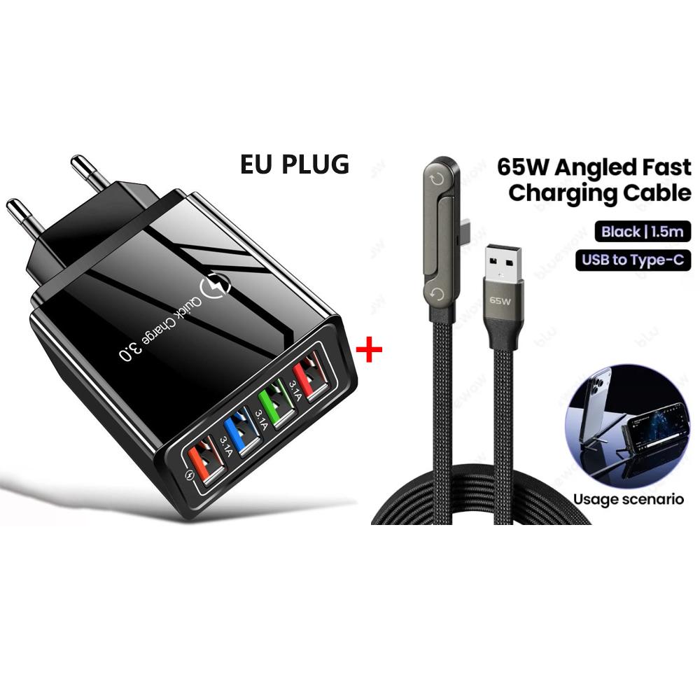 3.1A 4 Ports EU/US Plug USB Charger Fast Charge QC 3.0 Phone Charger for iPhone Samsung Xiaomi  Charging Adapter