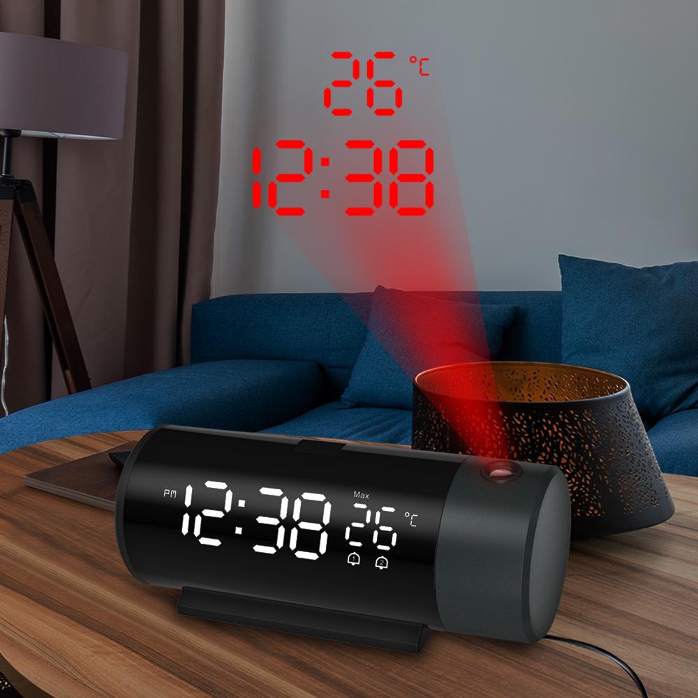 Projection Alarm Clock, Digital Clock with 180 degrees  Rotatable Projector, 4 Level Brightness Dimmer, Clear LED