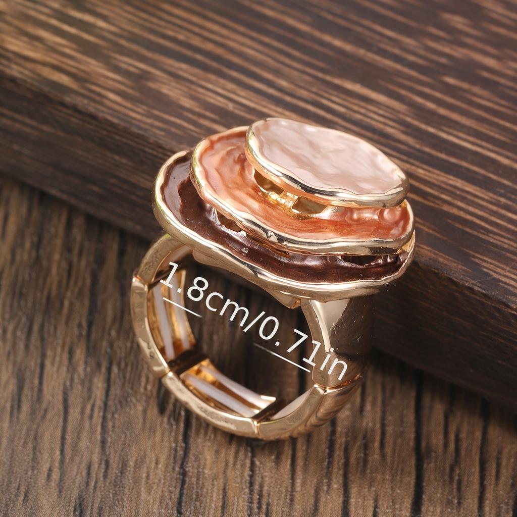 1pc Bohemian Zinc Alloy Three Layer Enamel Elastic Ring Special Unique Design Personality Elegant Women's Party Matching Ring