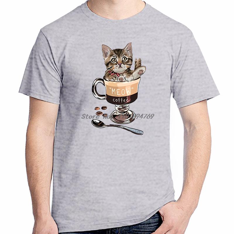 Fashion Tops Tshirt New Arrival Goods Little Cat In Cup Graphic T Shirts High Quality Short Sleeve Tee Cotton Printed Tshirt