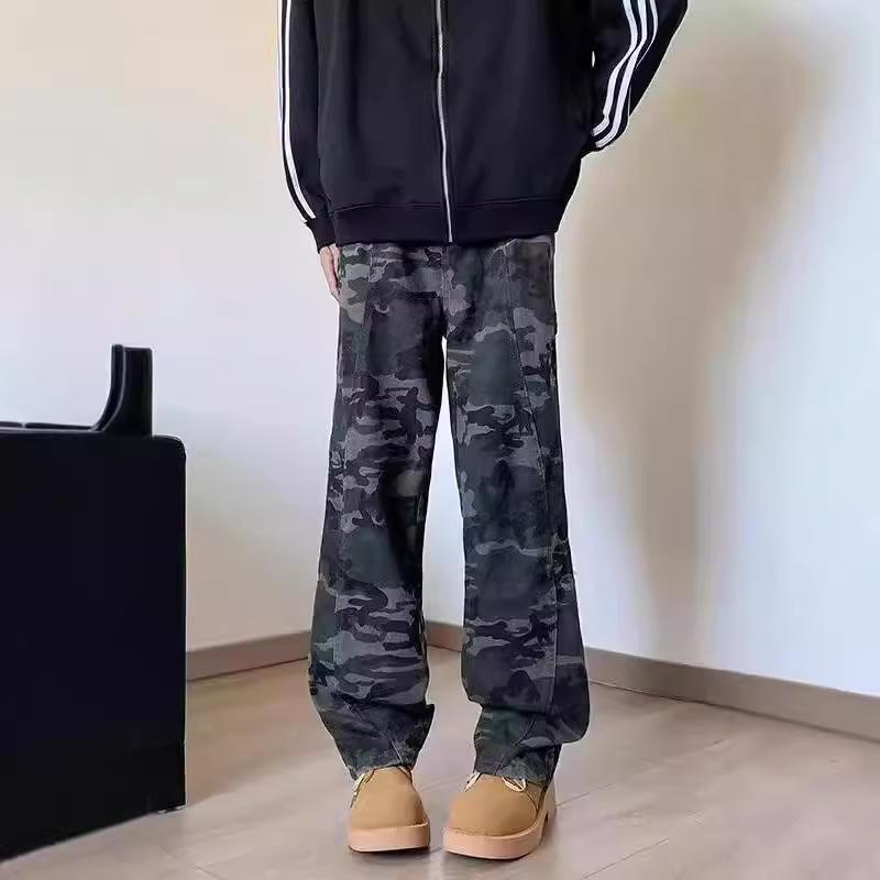 Camouflage Jeans Men's Spring and Autumn Trendy Brand American High Street Casual Pants Loose and Slightly Pulled Trousers
