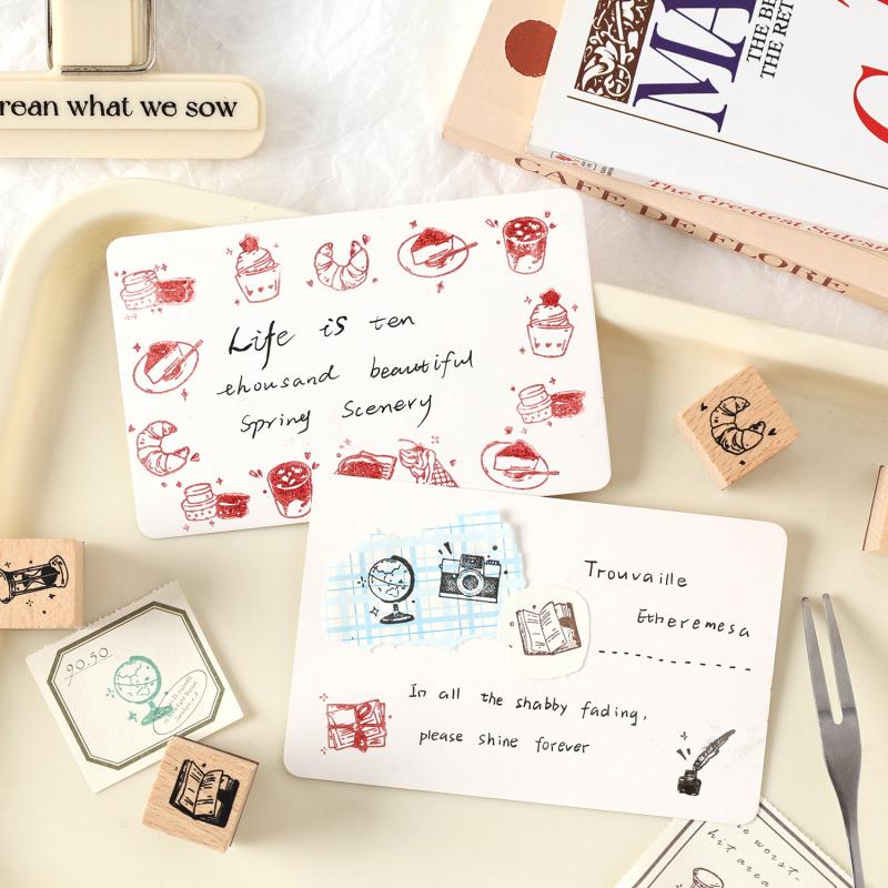 8pcs Cute Little Seal Planner Stamp, Wooden Stamp, Wooden Stamp Diy Planner Stamp