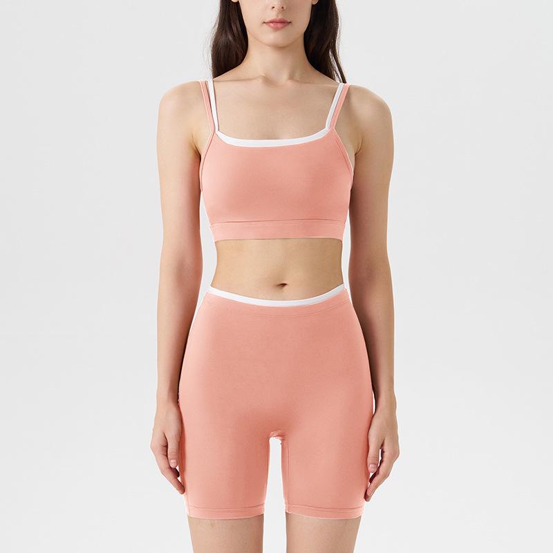 Damen Color-Block Yoga-Set: Dreiviertelhosen & BH mit dünnen Trägern