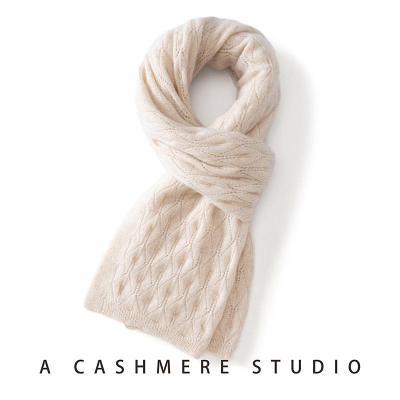 100% Pure Cashmere Knit Scarf for Women - Warm, Fashionable, Hollow Design for Autumn/Winter