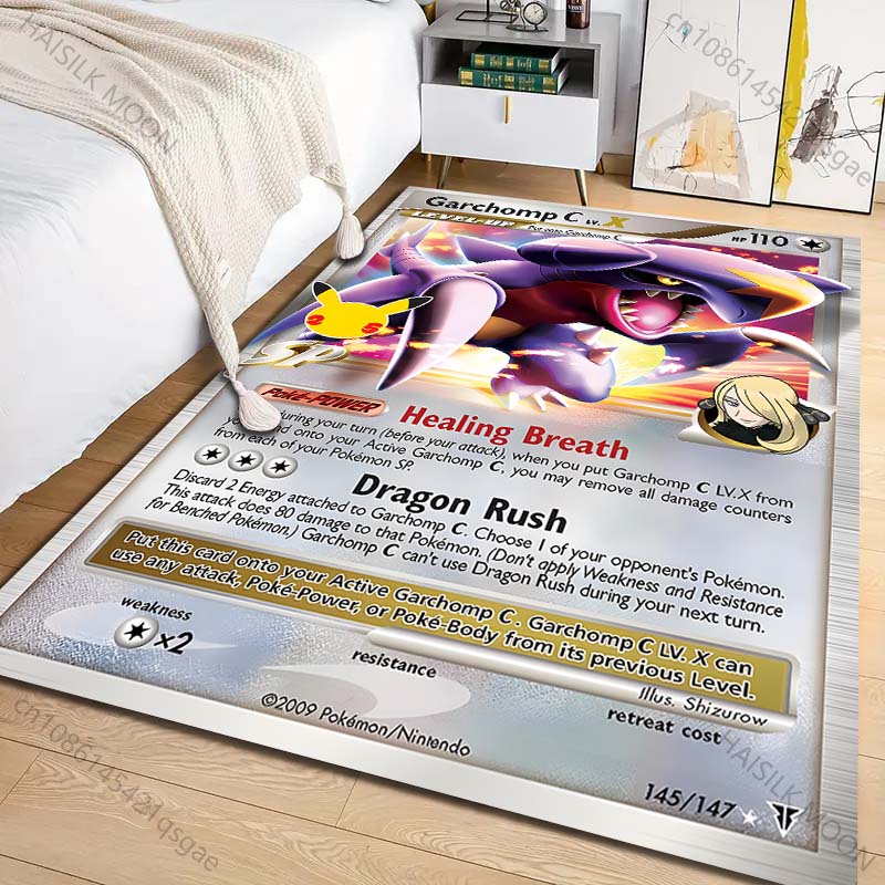 Wiele rozmiarów Dywan z nadrukiem karty Pokémon Garchomp do salonu, sypialni, pokoju dziecięcego, wystroju domu, dywanik obszarowy, narzuta na sofę, przedpokój, mata do zabawy