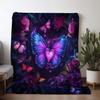 1pc Enchanting Love Heart & Purple Butterfly Print Flannel Blanket - Soft, Warm, and Cozy for Sofa, Bed, Car, Office, Camping, a