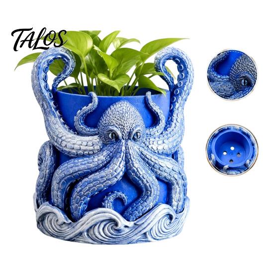 Water Tray Plant Container 3D Printed Octopus Planter, Planter with Tray, Holder, Nautical Coastal Modern Home Decor Indoor Outdoor Holder for Cactus,