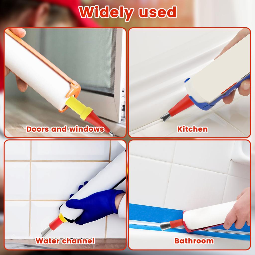 28/32Pcs Caulking Finisher Kit Caulking Nozzle Tips Tool Kit with Connector and Grout Scraper for Bathroom Kitchen Doors