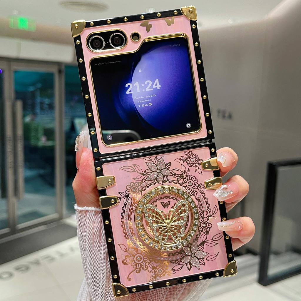 For Samsung Galaxy Z Flip5 5G Case Butterfly Decor Kickstand TPU+PC Electroplating Phone Cover