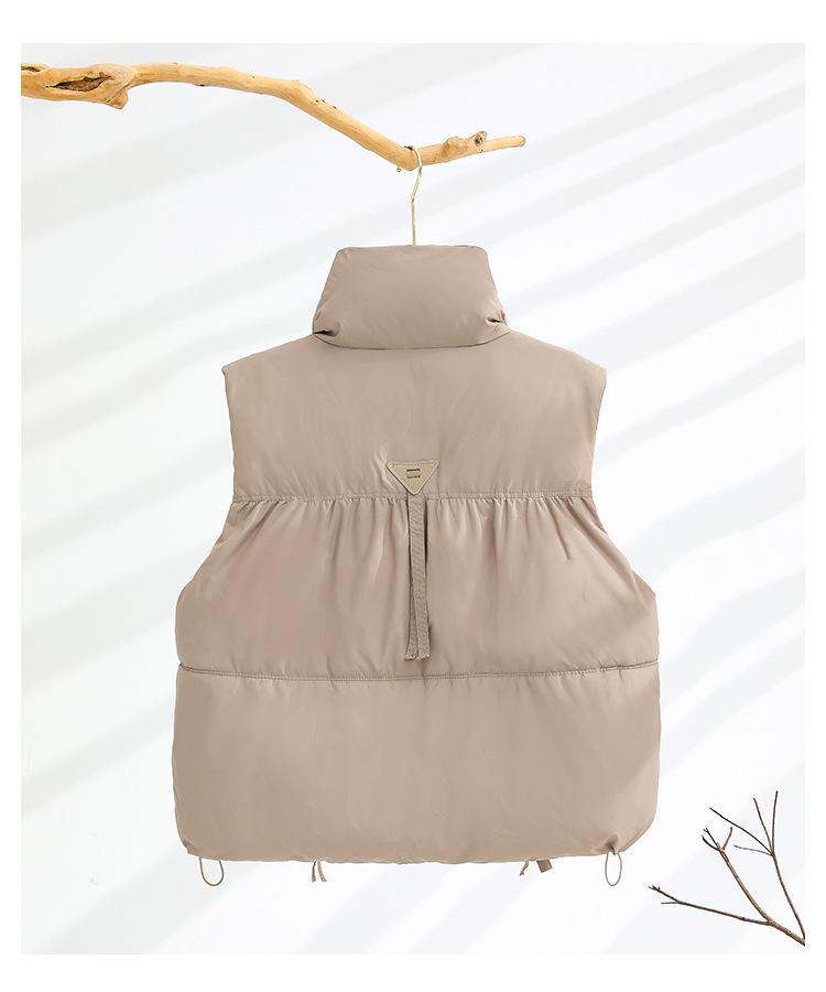 Women's Korean Style Stand-up Collar Sleeveless Waistcoat - Autumn/Winter Solid Color Warm Vest