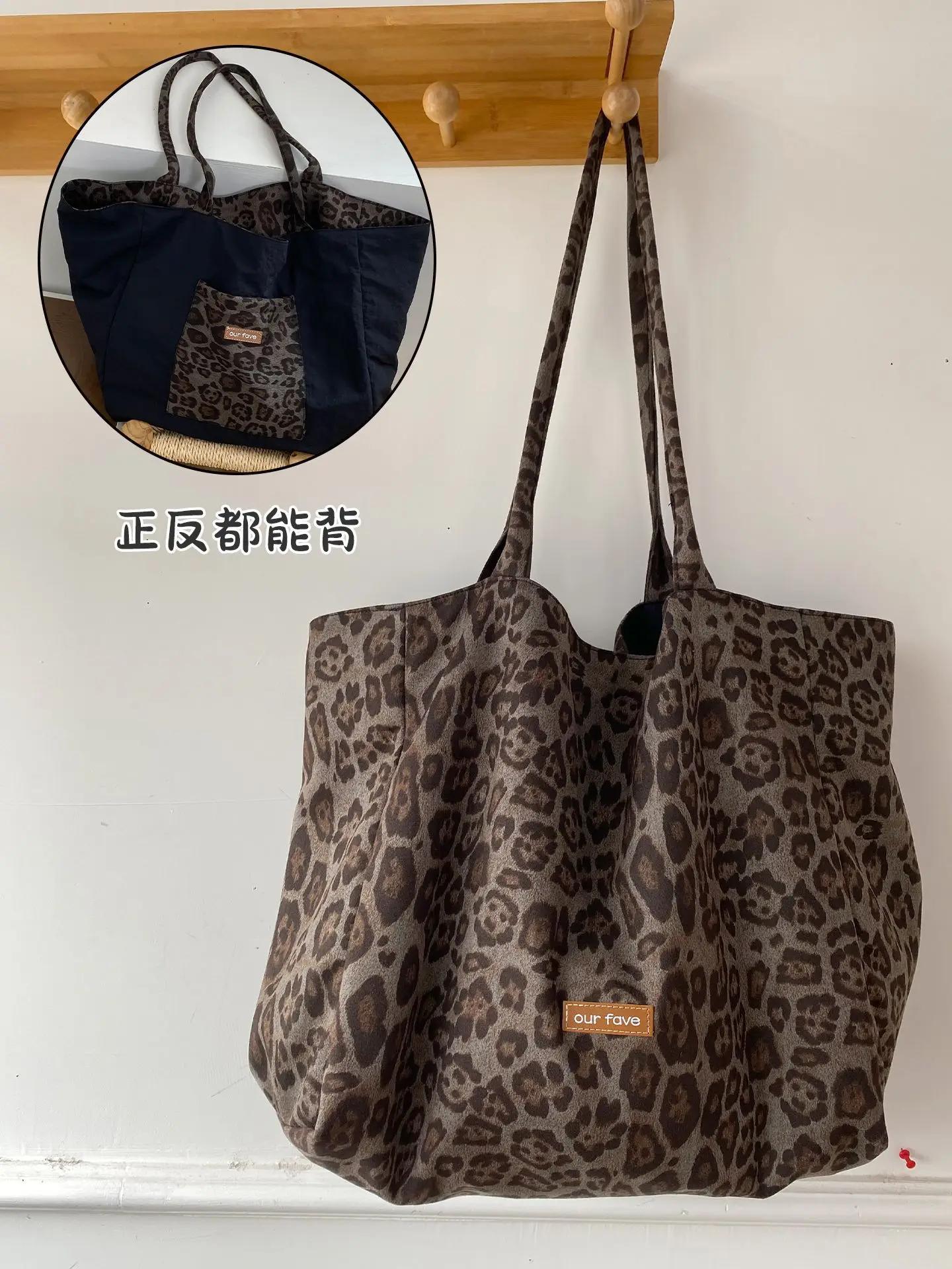 

Vintage Leopard Women s Suede Shoulder Bags Double Sided Female Versatile Tote Shopping Bag Large Capacity Travel Handbags сірий колір