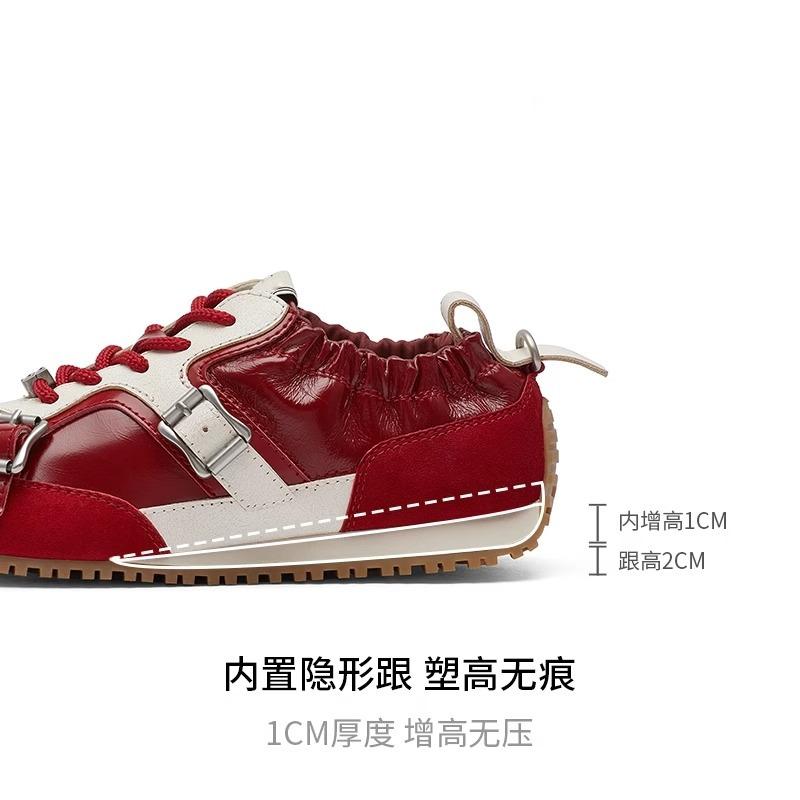 Retro German training shoes women's 2025 new color matching Forrest Gump shoes flat comfortable sports lace-up red casual shoes women