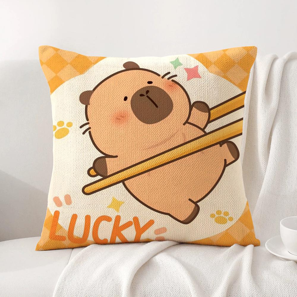 Cute Cartoon Capybara Cushion Cover Natural Linen Pillow Cover DoubleSided Print Cushion Case for Sofa Home Decor Gift