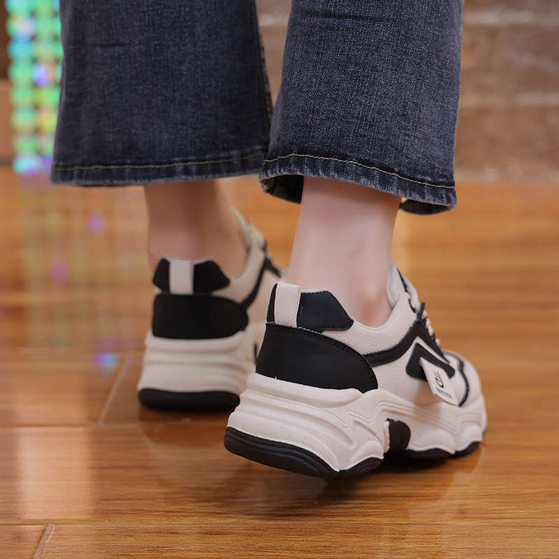 Casual sports shoes Student height increase wear-resistant running shoes Women's new spring platform retro style dad shoes