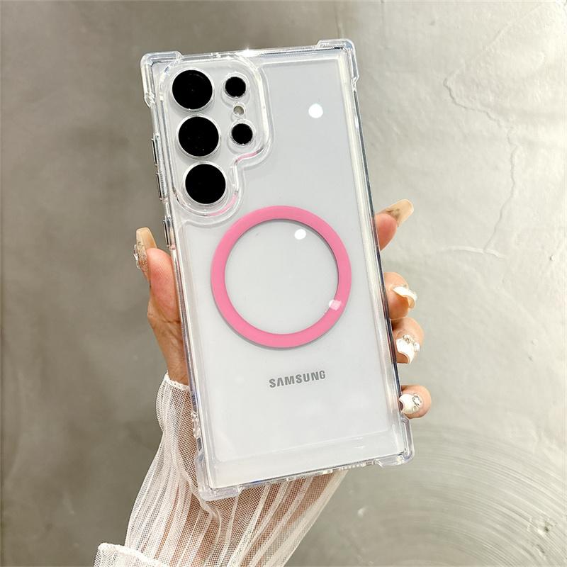 For Magsafe Transparent Magnetic Phone Case For Samsung Galaxy S25 S22 S23 S24 Ultra Plus Wireless Charging Cover Clear Case