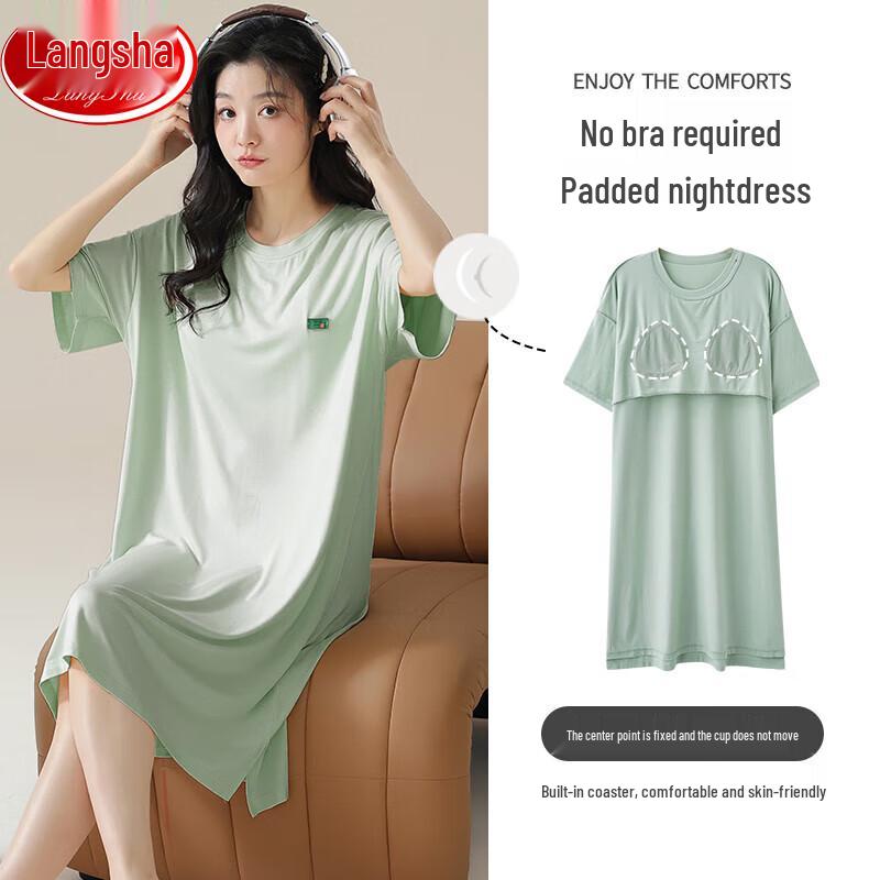 Women s Short Sleeve Loungewear Nightgown with Built-in Bra 2XL